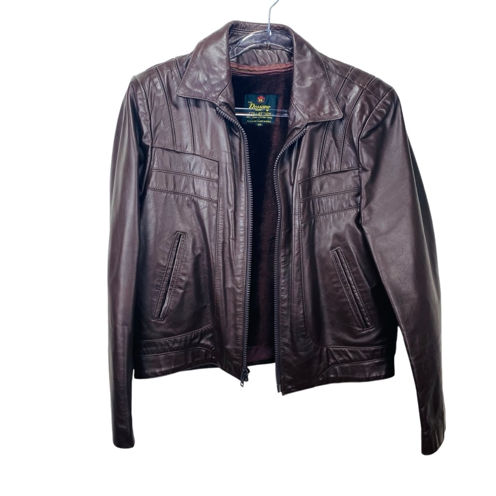 Rossano Collection Leather Jacket Mens 42 Brown Aviator Bomber Zip Fur Lined‎
